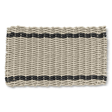 Outdoor Door Mat, Wicked Good Lobster Rope Doormats, Sand with Black Tailored Stripes